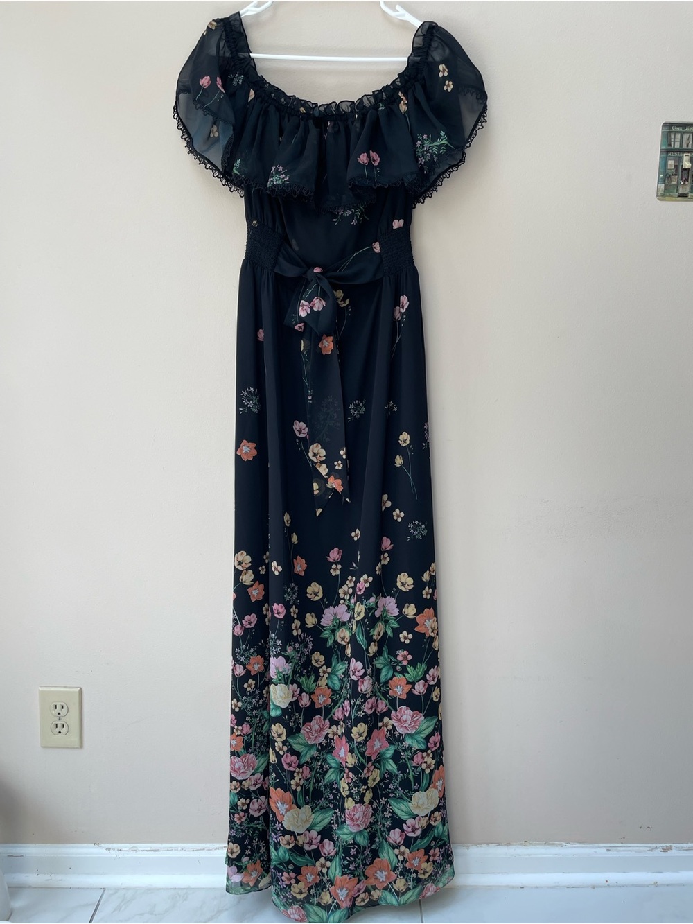 Sachin & Babi Black Floral Nikki Dress Dark Garden Maxi Off Shoulder Size 10 - Picture 5 of 12